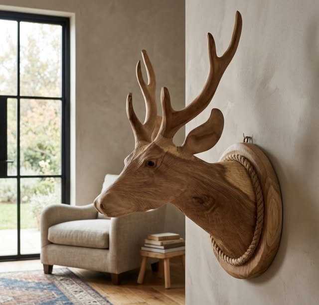 Carved Stag Sculpture, Carved hardwood · Hand-oiled finish